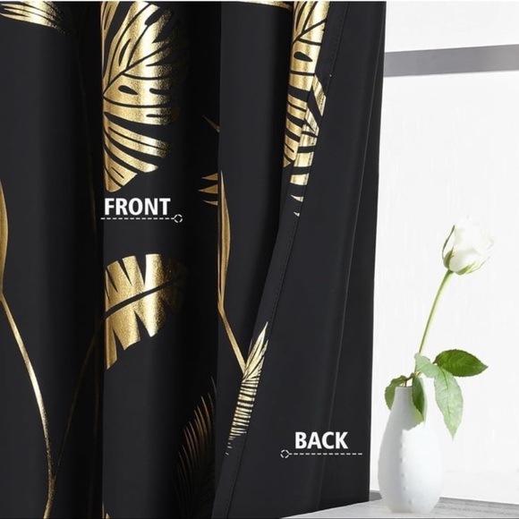Blackout Curtains 108Inches Length Gold Foil with Palm Leaf Design Thermal - Picture 5 of 7